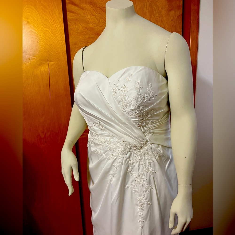 White Azazie column corset back wedding dress.